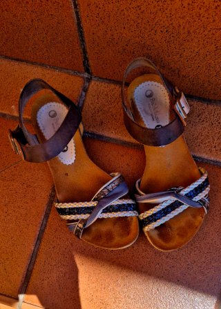 Sandalias Piel Auténtica Azul petroleo y Plateadas