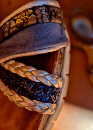 Sandalias Piel Auténtica Azul petroleo y Plateadas