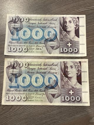 Billetes antiguos de Francos Suizo