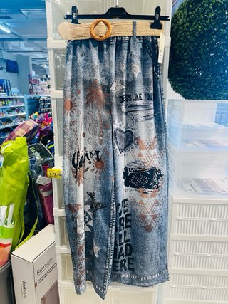 Pantaloni jeans con stampa orso e stelle