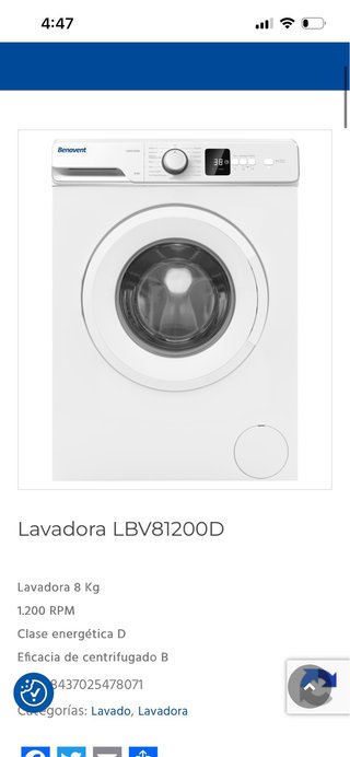 Lavadora Benavent 8 Kg