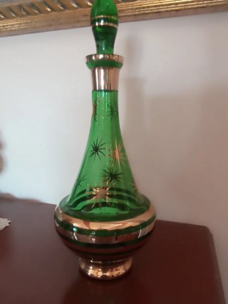 Bottiglia vintage vetro verde oro