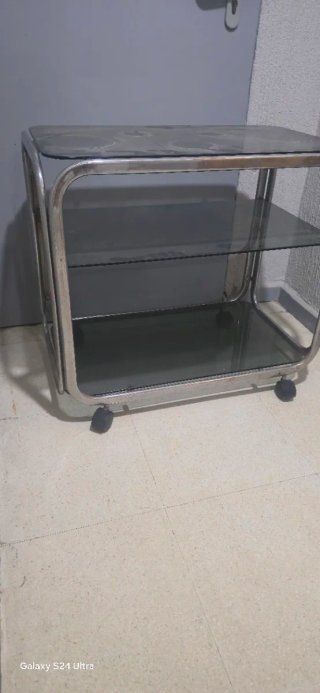 Mesa auxiliar vintage cristal y metal