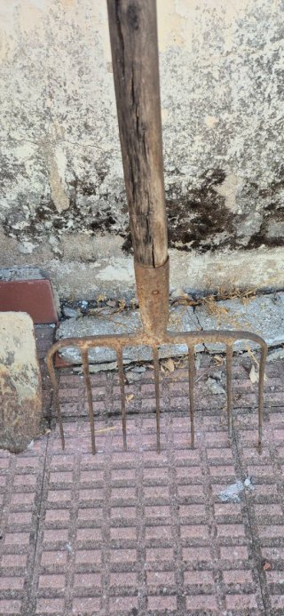 Pala, horca y azada de jardín