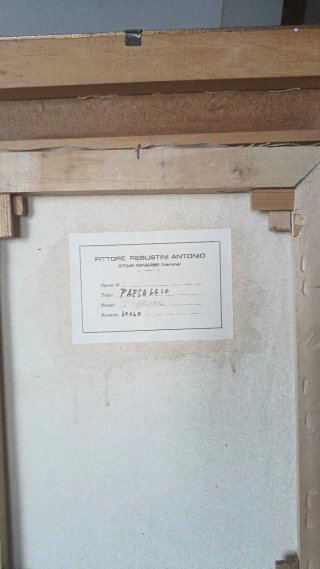 Dipinto olio Antonio Rebustini casa rossa