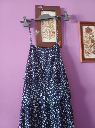Vestido Verano Azul Flores Blancas