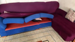 Sofá chaiselongue azul 260x170