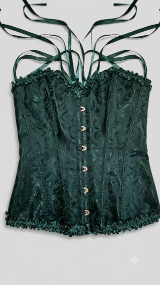 Corsé verde con tiras y volantes