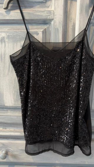 Top Sfera lentejuelas negro tirantes