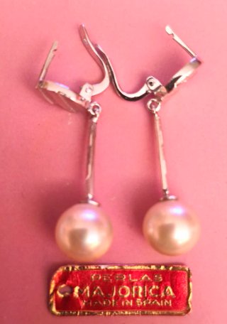 Pendientes largos Rofixor perlas majorica plata