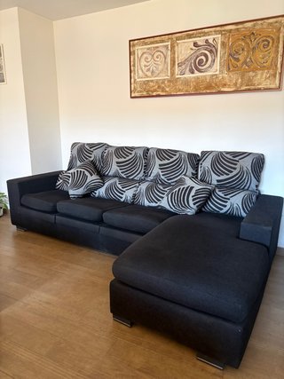 Sofá Chaise Longue Negro 4 Plazas