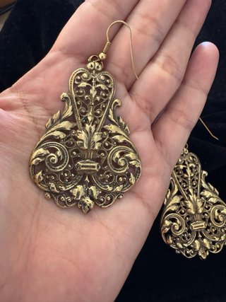 Pendientes Art Nouveau Latón Largos Dorados