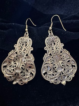 Pendientes Art Nouveau Latón Largos Dorados