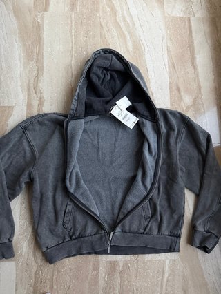 Sudadera Zara Boxy Gris Cremallera Talla M