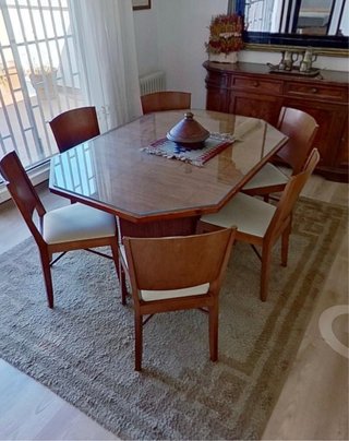 Mesa de comedor octogonal con tapa de cristal