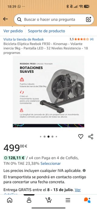 Bicicleta Elíptica Reebok FR30
