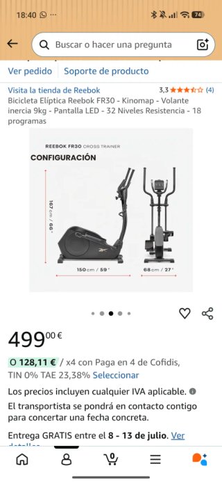 Bicicleta Elíptica Reebok FR30
