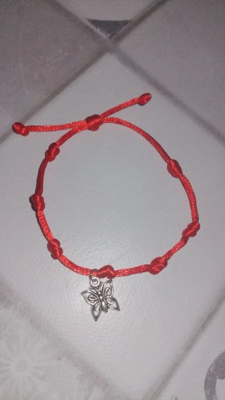 Pulsera Roja 7 Nudos Mariposa Plata