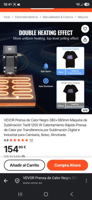 Prensa de Calor VEVOR 380x380mm