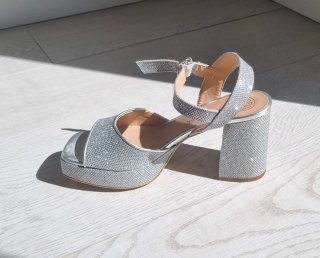 Sandalia Plataforma Brillante Plata
