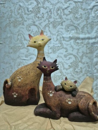 Figuras Familia Gatitos Cerámica
