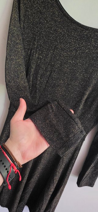Vestido Negro Brillante Manga Larga Talla S/M