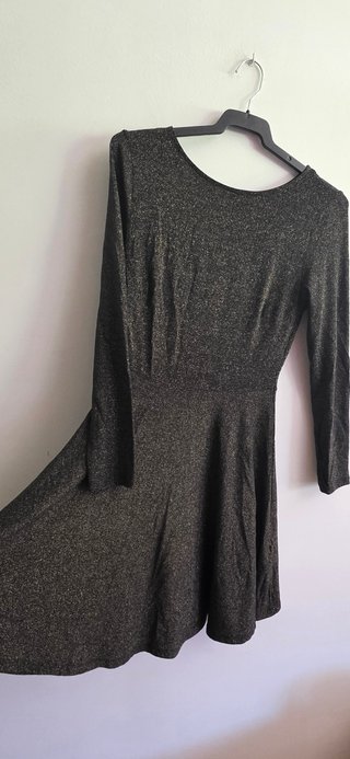 Vestido Negro Brillante Manga Larga Talla S/M