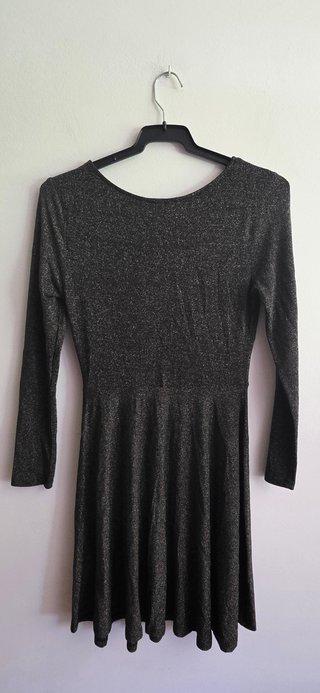 Vestido Negro Brillante Manga Larga Talla S/M