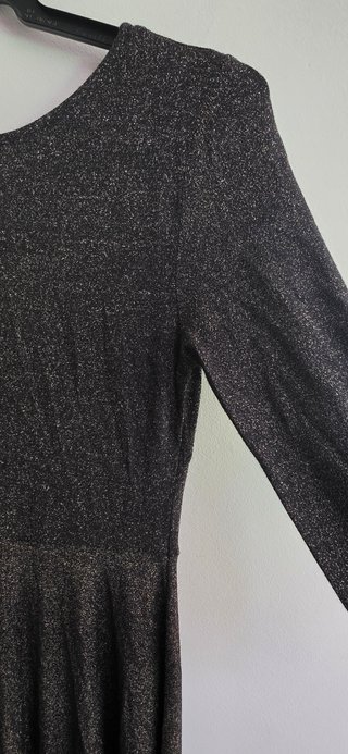 Vestido Negro Brillante Manga Larga Talla S/M