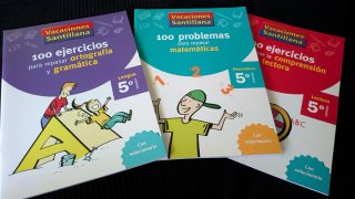 Libros de repaso de 5° de Lengua y Matemáticas.