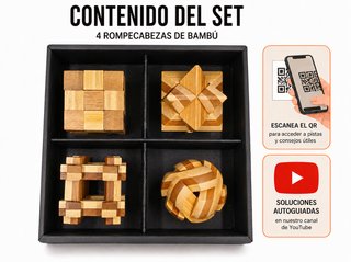 Set Explorer/ 4 Puzzles Madera 3D /Rompecabezas IQ