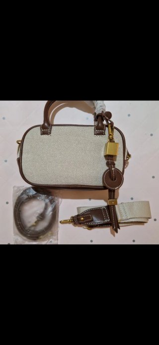 Bolso mini bowling lona beige y marrón