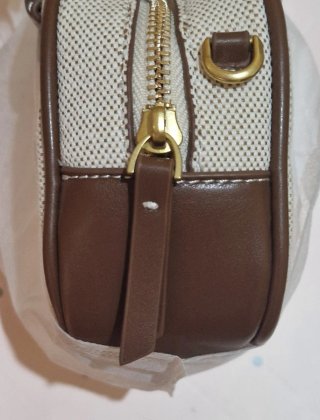 Bolso mini bowling lona beige y marrón