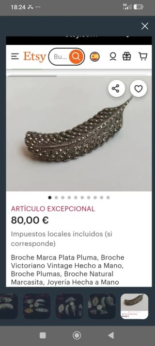 Broche antiguo pluma plata