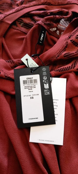 Camiseta Only Mujer Talla XS Color teja Encaje