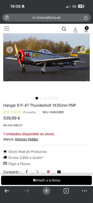 Hangar 9 P-47 Thunderbolt PNP 1435mm Avión balsa