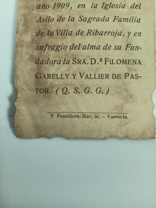 Estampa religiosa antigua Riba-roja 1909