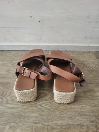 Sandalias Mango Piel Marrón Cuña