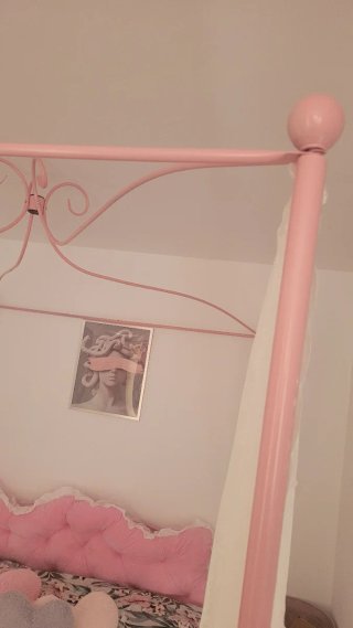 Estructura cama con dosel rosa 160x200