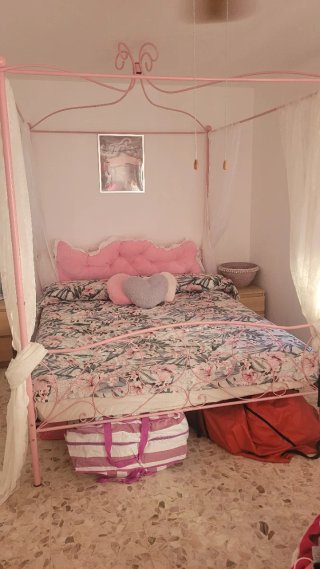 Estructura cama con dosel rosa 160x200
