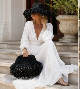 Conjunto sombrero y bolso de playa negro
