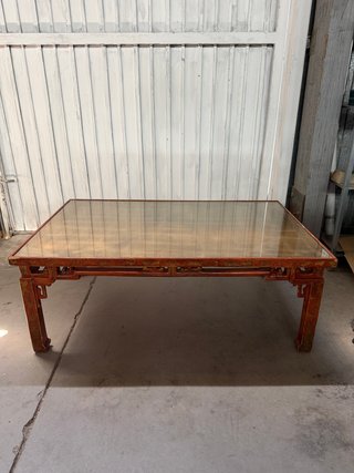 Mesa Centro China Antigua Madera y Cristal