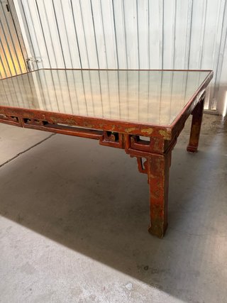 Mesa Centro China Antigua Madera y Cristal