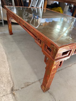 Mesa Centro China Antigua Madera y Cristal