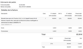 Conmutador/Switch 5 Puertos 2.5Gb Base-T