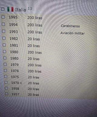 Lote 13 monedas Italia 200 y 20 liras