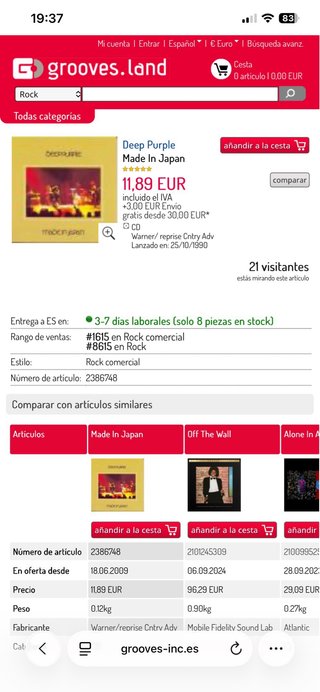 CD de Deep Purple “Made in Japan”.