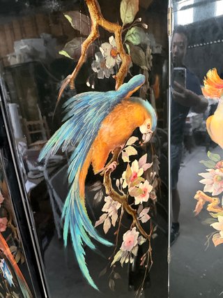 Biombo antiguo lacado pintado