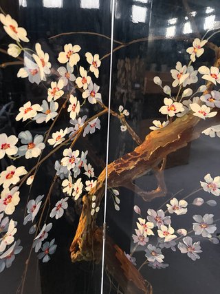 Biombo antiguo lacado pintado