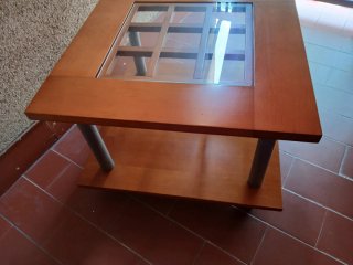 Mesa baja salón madera y cristal 60x60